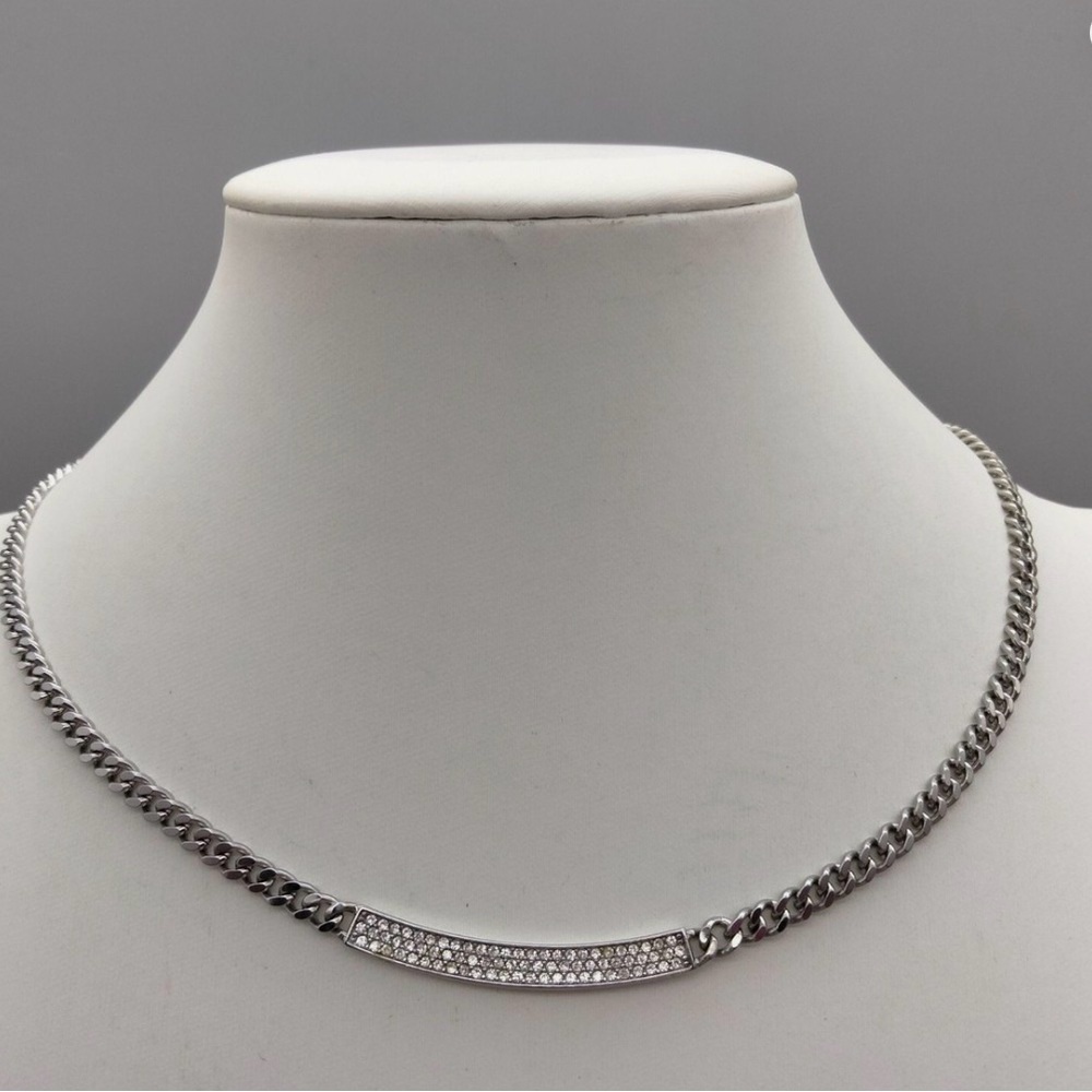 Michael Kors Signed Reversable Crystal Rhinestone Silver Tone Necklace